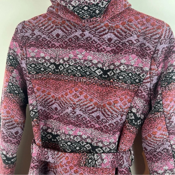Target Mossimo Tapestry Winter Coat Belt Hood Purple Pockets Fair Isle Medium - Picture 9 of 13